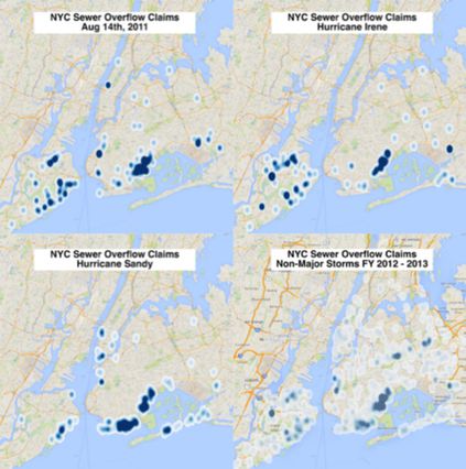 A map of sewage overflow in NYCI courtesy of I Quant NY.
